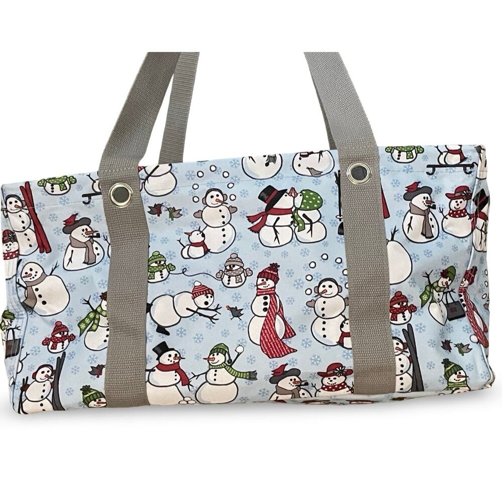 Thirty-One Small Utility Tote Snow Daze Snowman Blue Snowflake Organizer Bag 31 - Picture 6 of 12